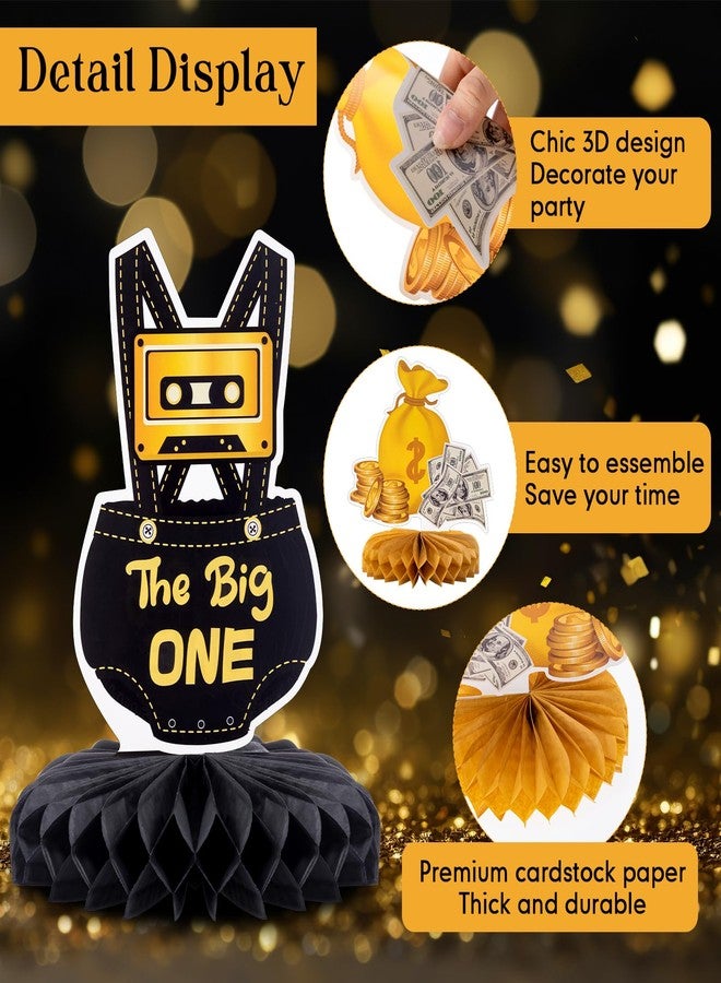 Weekgrat 9 Pcs the Notorious One Birthday Honeycomb Centerpieces Decorations Notorious One Theme First Birthday Table Centerpiece Hip Hop 1st Black and Gold Decor for 1st Year Old Baby Supply - Image 4